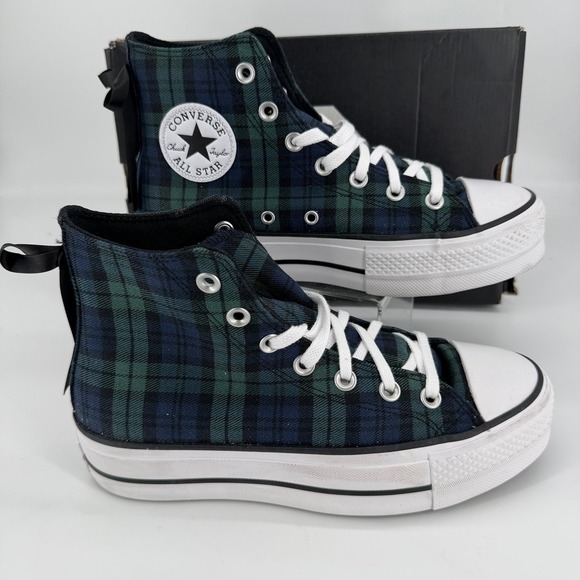 Converse Shoes - Converse CTAS Lift Hi Plaid Navy Green Platform Sneakers A13879C Womens 7.5